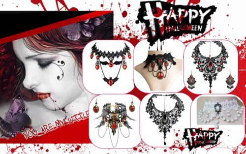 Gargantilla Collar para Mujer Gótico Calavera Negro Encaje Collar Pendientes Juegos para... - Imagen 6 de 9