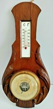 Ancien baromètre art déco bois sculpté main température suspension murale