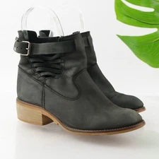 Coolway Women's Boots Size 39 8 Block Heel Bootie Slouch Black Nubuck Cutout