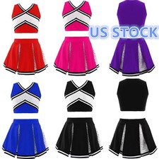 Kids Girls V Neck Crop Top with Skirt Cheerleading Costume Halloween Carnival