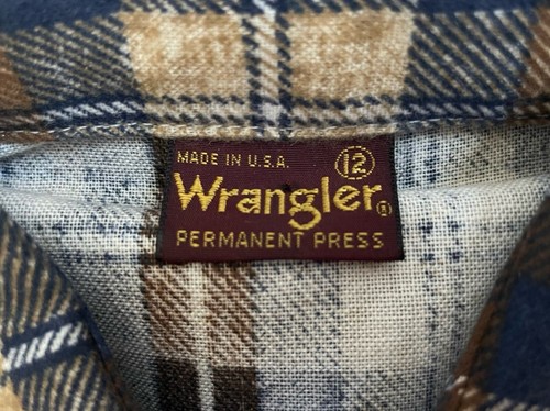 vintage wrangler flannel shirt youth size 12 NOS deadstock 70s made in USA - Picture 8 of 11