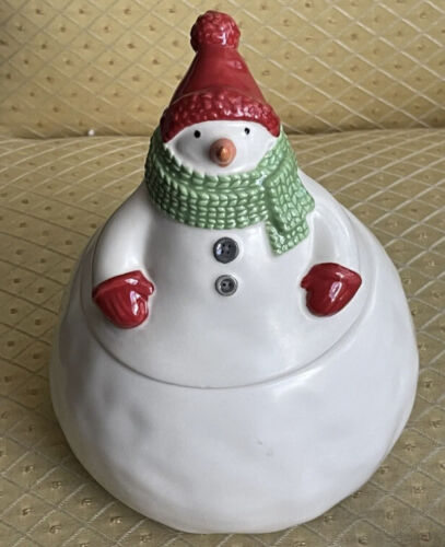 Hallmark Snowman Jar Cookie Biscuit Candy Snack Sweets Green Scarf Red Hat - Picture 1 of 2