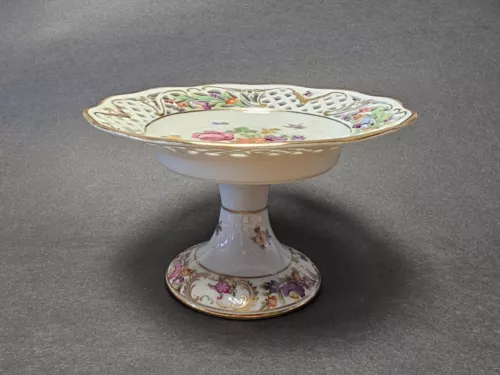 Schumann Arzberg Bavaria Dresden Line Raised Candy Dish 6.5" Open Rose