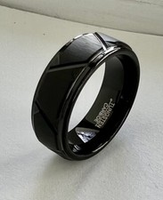 Tungsten Carbide Men's Ring Black IP Plated 8mm Wedding band Trapezoid 7-15