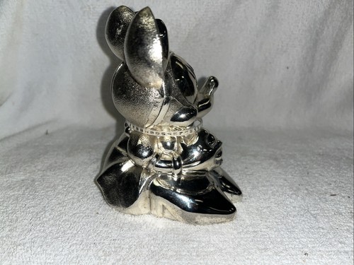 Minnie Mouse Piggy Bank Vintage Silver 6”H Missing Plug - Picture 6 of 8