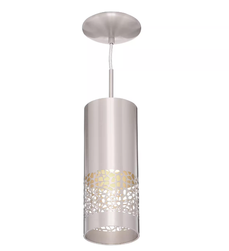 Hampton Bay Hensley 4.75 in. W x 11 in. H 1-Light Satin Nickel Mini Pendant - Picture 3 of 9