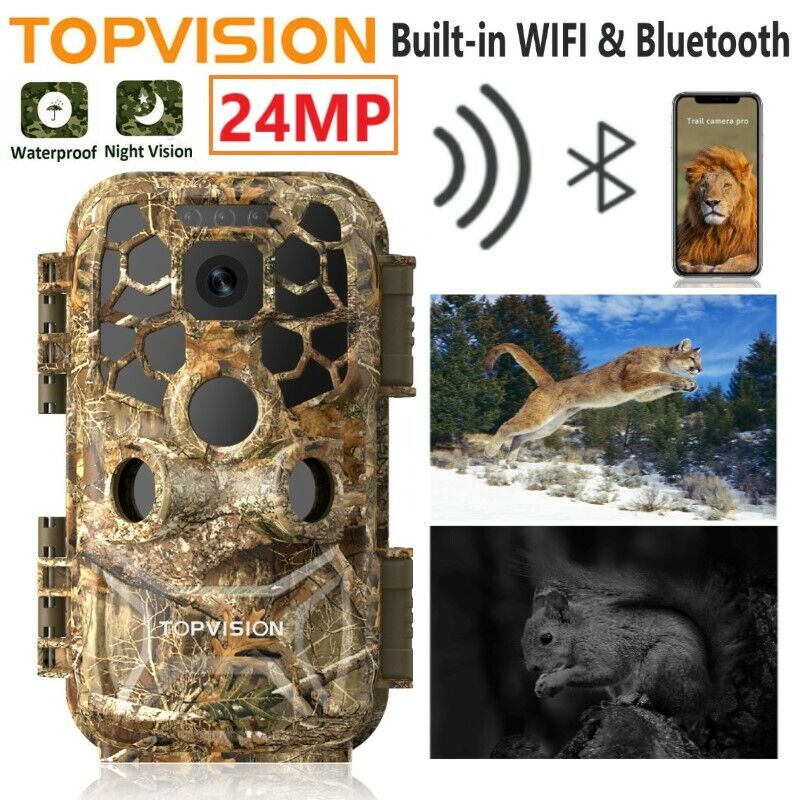 TOPVISION 24MP Wildlife Trail Camera HD WiFi Hunting Night Vision Cam Waterproof