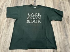 Vintage Oneita USA Made Green Short Sleeve Lake Logan Lodge Graphic Shirt Sz XL