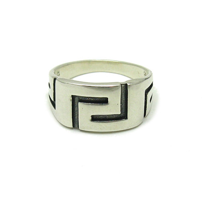 Handmade Mens 925 Silver Ring - Greek Meander Pattern Oxidized