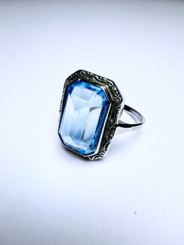 Ring 935er Silber Größe 54 Hellblauer Emerald Cut Stein 3,51g - Picture 2 of 6