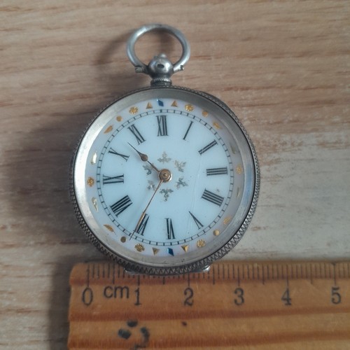 Antique 935 Sterling Silver Ladies Fob Watch Key Wind Working