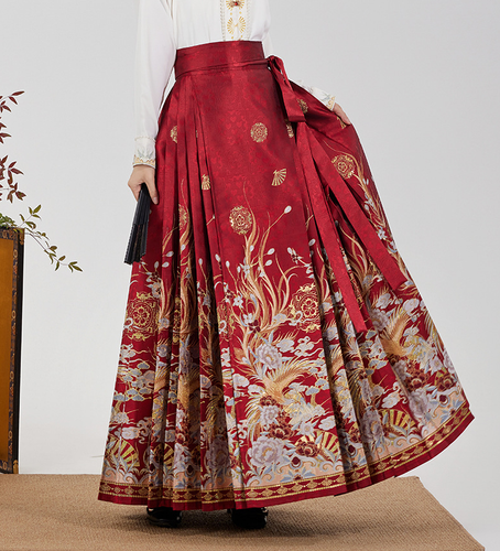 Women's Skirt Horse Face Long Swing Pleated Tie Up A-Line Skirt Chinese Hanfu - Picture 6 of 10