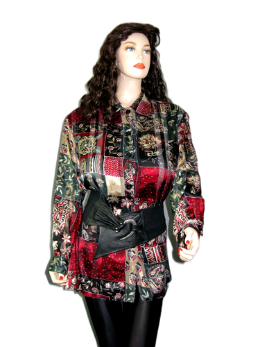 Dressbarn~Satiny Chiffon Vtg Blouse Size 18/20~Floral Artsy Patchwork Array - Picture 2 of 12