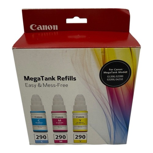 Genuine Lot 4x Canon 290 Black & 3 Set Cyan Magenta Yellow Ink Bottles - Picture 5 of 10