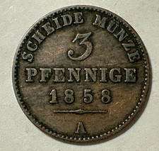 1858-A Schwarzburg-Sondershausen 3 Pfennige  German States 360,000 Mint  KM# 143