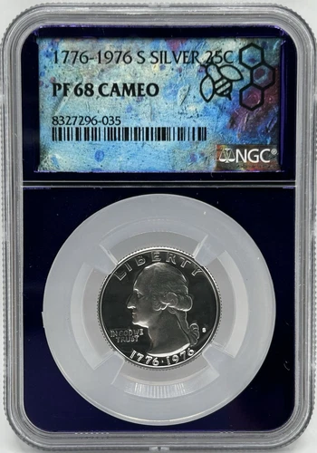 1976-S Silver Proof Bicentennial (1776-1976) Washington Quarter NGC PF68 CAMEO