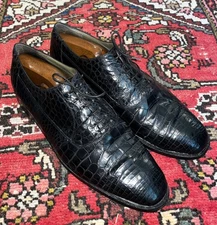 Mens Vintage Mauri Black Genuine Alligator Oxford Lace Up CapToe Shoes, Sz. 8.5M