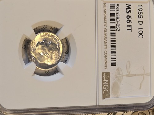 1955 D 10C NGC MS66FT Roosevelt full torch Dime NGC 1955-D MS 66 ft FullTorch