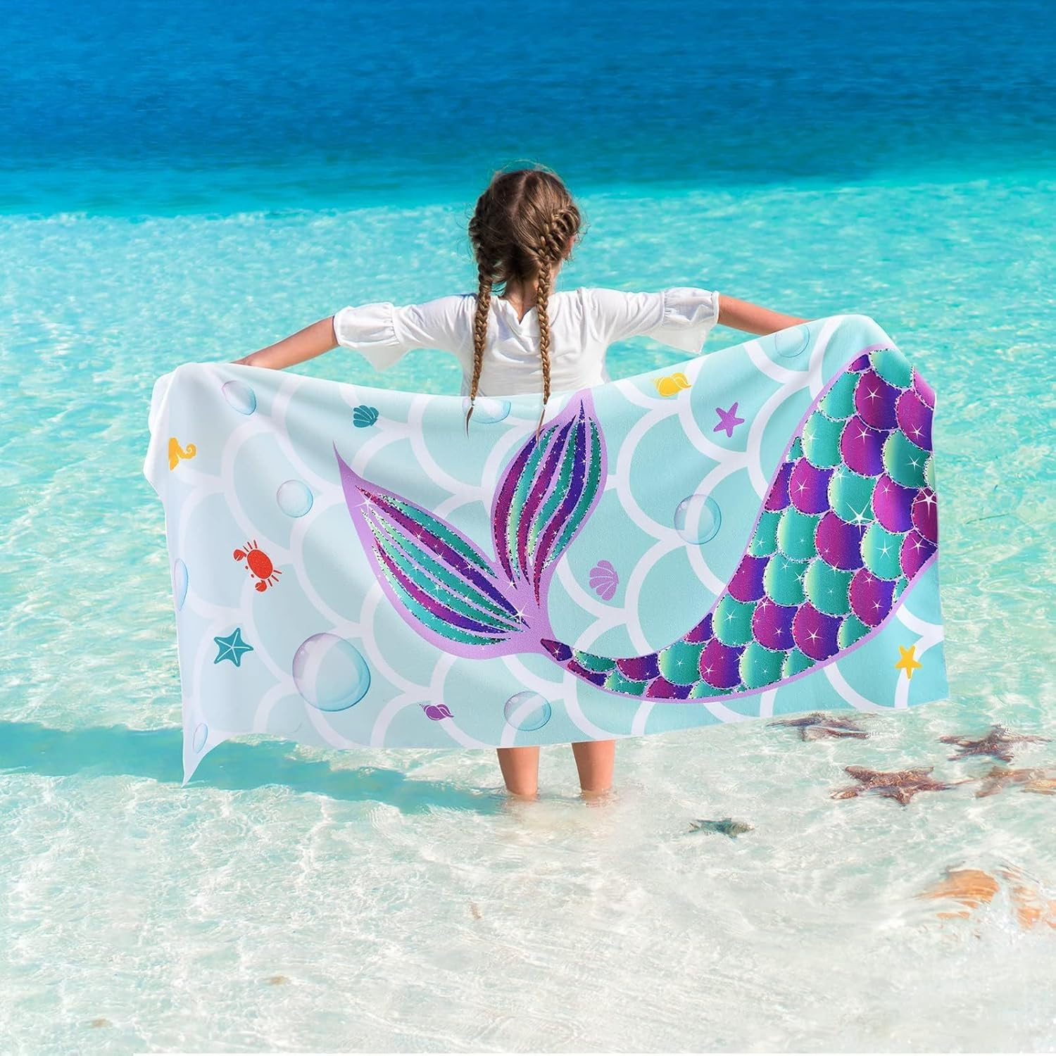 For Girls - 30&rdquo; X 60&rdquo; Mermaid Sand Free Swim Towels For