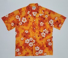 VTG 60s Fashions By Hukilau,Honolulu, Yellow/Orange Floral Hawaiian Shirt, Large