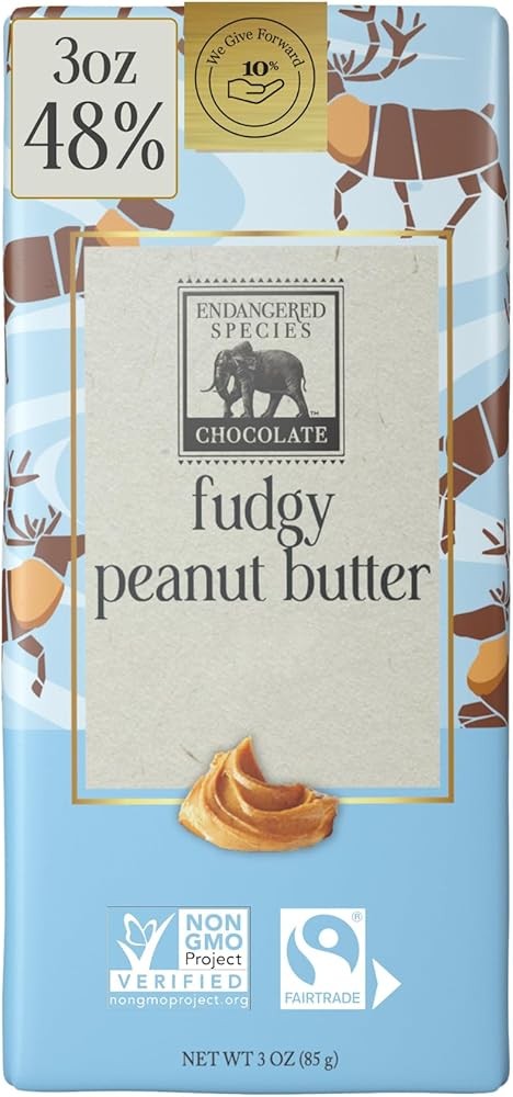 (Free Duty Tax) ENDANGERED SPECIES Fudgy Peanut Butter & Milk Chocolate Bar,