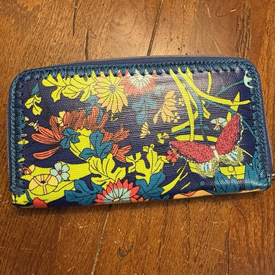 CARTEIRA SACROOTS Clutch Zip Around Flower Bordado Design Multi Cartão Dentro - Imagem 2 de 4