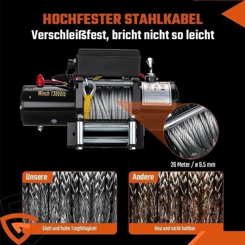 Elektrische Seilwinde 12V 13000LBS 5909KG Motorwinde Offroadwinde Stahlseil Funk - Bild 6 von 15