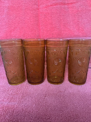 Set of 4 Brockway American Concord Amber Tumblers 5.5" tall