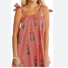 Women’s Stripe Floral Bow Strap Smocked Mini Dress Size Small NWT