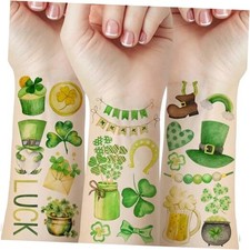 76 PCS Day Tattoos, Watercolor Shamrock Hats Temporary Tattoos St Patricks