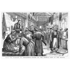 RUSSO TURKISH WAR Russian Troops in the Bazaar at Adrianople- Antique Print 1878