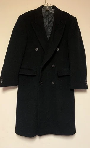 Nino Cerruti Overcoat Mens 36S Black Vintage Wool Cashmere Double Breasted - product listing photo