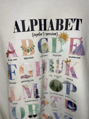 EUC Alphabet TAYLOR SWIFT Version Colorful Graphic Sweatshirt Women’s Sz L - Picture 2 of 8