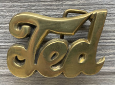 Vintage Solid Brass Belt Buckle "Ted" Name Script Letters