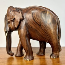 Vintage Extra Large Handmade Carved Wooden Elephant Figure Solid Indian Rosewood