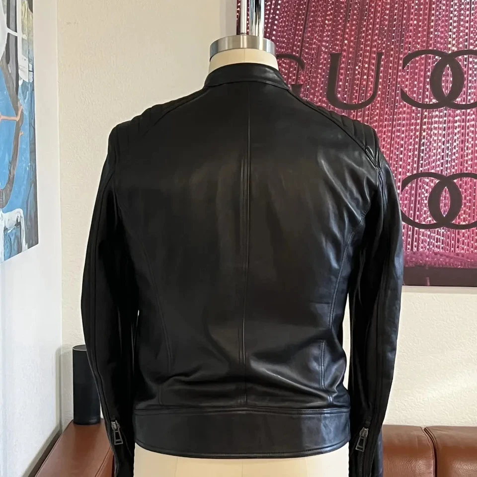 Chaqueta de Cuero Belstaff V Racer Cheviot Piel de Cordero Negra, Talla 40 (L), Nueva con Etiquetas Foto 2 de 4