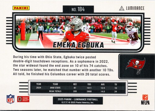 Panini Luminance NFL 2025 Emeka Egbuka RC Tampa Bay Buccaneers - Imagen 2 de 2
