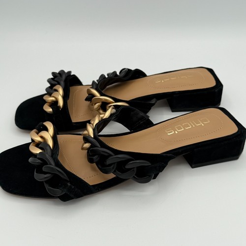 Sandalias Chico’s negras de gamuza con eslabones de cadena talla 61/2 nuevas sin caja elegantes - Imagen 5 de 8