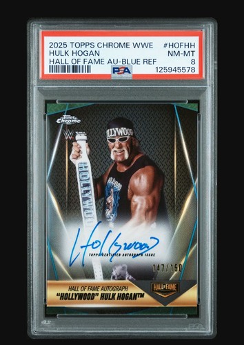 HOLLYWOOD HULK HOGAN 2025 Topps Chrome WWE HOF Blue Refractor Auto /150 PSA 8 🔥