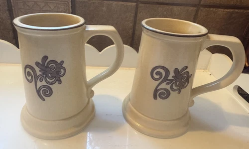 2 Pfaltzgraff Village Ceramic Stoneware 6-236 Brown Tankard Stein Mug Beverage