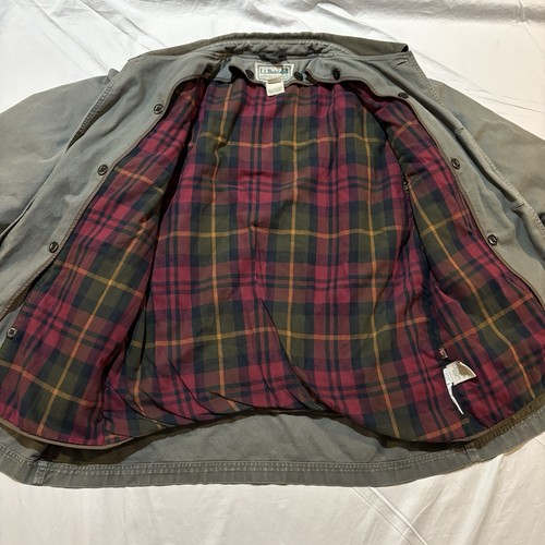 LL Bean Field Chore Sz L Green Coat Flannel Lined Elbow Corduroy PrimaLoft Mens - Picture 3 of 19
