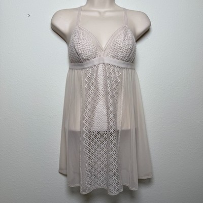Women Coquette Cami Tunic Top Large Cream Sheer Micro Mesh Ethereal Babydoll