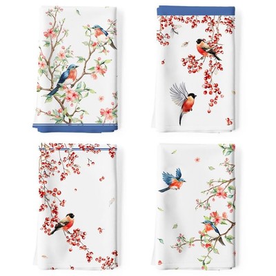 Watercolor Bird Flowers Tea Towels, Cotton Kitchen Towel 18.9 × 27.5 inch, Qu...