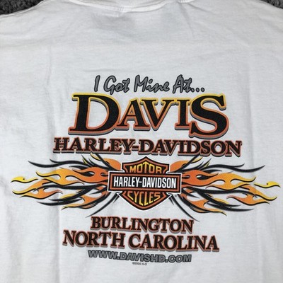 Vintage Harley-Davidson Shirt Mens Medium White Davis Flames Burlington NC