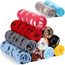 12 Pieces Fleece Blankets for Pets Dog Puppy Paw Print Cat Bedding Cover Blan...