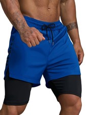 Men's 2 in 1 17" Running Shorts Quick Dry Gym Athletic Workout Shorts with Zi...