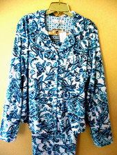 KAREN NEUBURGER PJ SET BRUSHED COTTON BLND KNITS BLUE WATERCOLOR PAISLEY XL NEW