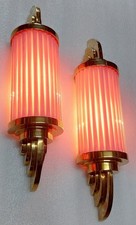 Vintage Art Deco Skyscraper Wall Sconce - Brass & Pink Glass Light 1 Piece