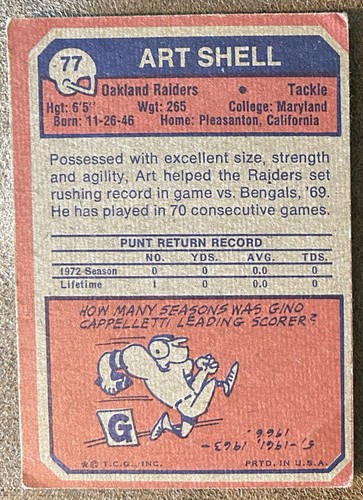 1973 Topps Set-Break # 77 Art Shell RC VG (crease pics) - Picture 2 of 2