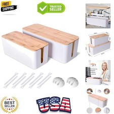 2 Pack Large Cable Management Box   Wooden Style Cord Organizer and Cover for...